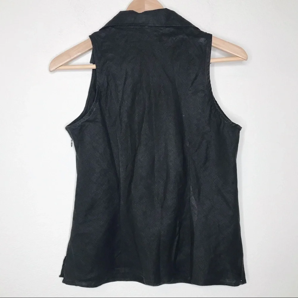 Edward black sleeveless linen floral top medium - Picture 4 of 12